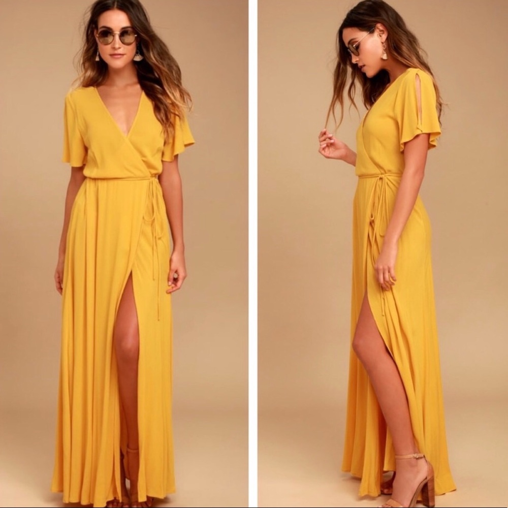 Lulu’s Much obliged marigold maxi dress L NWT